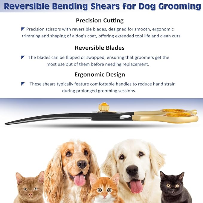 Dog Grooming Scissor- 7.5” Pet Shears, Japanese Stainless Steel Ergonomic Pet Grooming Scissor, Heavy Duty Sharp and Comfortable pet Scissors for Grooming, Dogs, Cats and Other Animals (Curved)