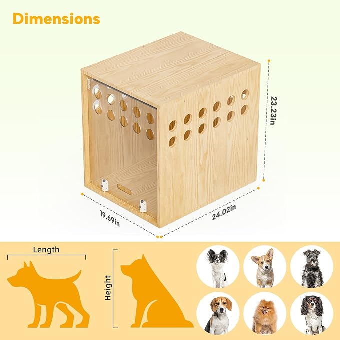 Dog Crate Furniture, SAUCE ZHAN Dog Kennel with Cushion for Small/Medium Dogs, End Side Table Wooden Crate for Pets Indoor, Wood Color