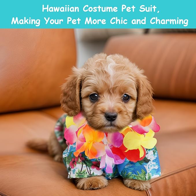 3 Pieces Pet Hawaiian Costume Summer Shirts Sunglasses and Wreath for Small to Medium Dog Cat (Large)