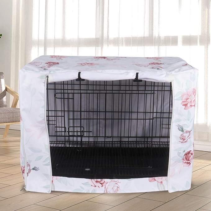 Pethiy Dog Crate Cover Durable Polyester Pet Kennel Cover Universal Fit for Wire Dog Crate - Fits Most 36 inch Dog Crates - Cover only -Flower-36