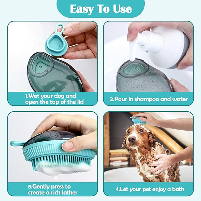 AIERSA Dog Grooming Kit - Shampoo Brush with Soap Dispenser, Soft Rubber Scrubber for Short-Haired Pets