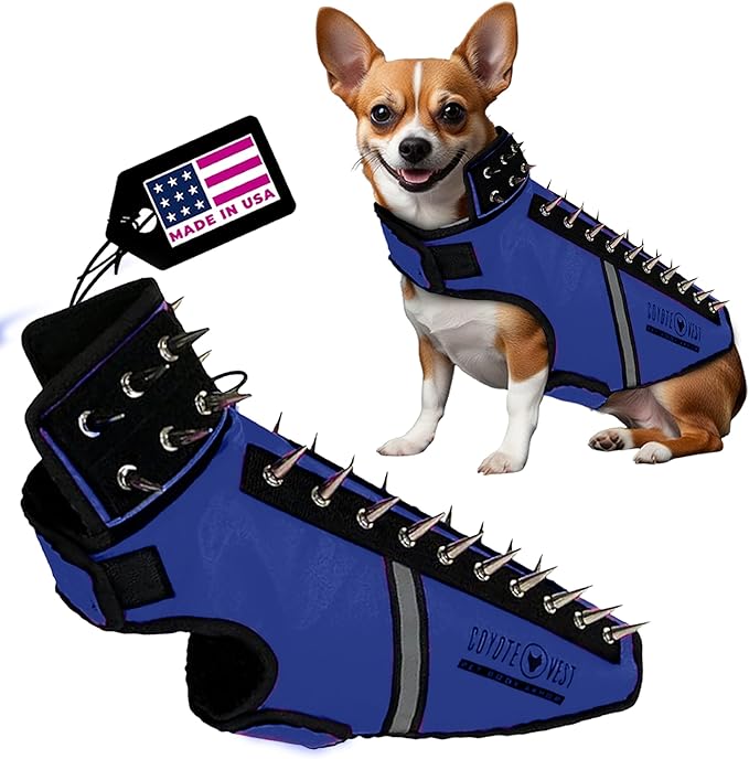 CoyoteVest SpikeVest Dog Harness Vest for Small Dogs, Reflective Dog Vest with Spikes to Shield Your pet from Coyotes, Raptor and Animal Attacks, Anti Hawk Vest, Made in USA (S-Royal Blue)