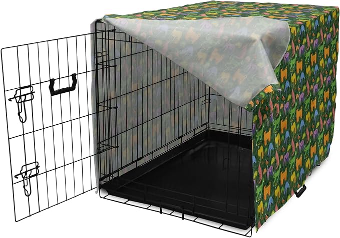 Ambesonne Dog Dog Crate Cover, Illustration of Various Colorful Animals Assorted Cartoon Style Pets, Easy to Use Pet Kennel Cover for Medium Large Dogs, 48 Inch, Hunter Green Multicolor