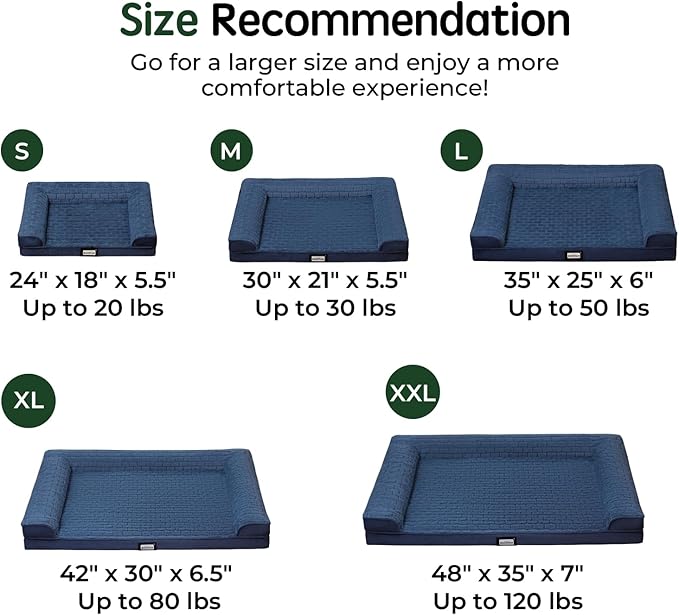 BALANCE Orthopedic Dog Bed, Egg Crate Foam Dog Couch for Pet Sleeping, Pet Sofa with Removable Washable Cover & Nonskid Bottom, Comfy Dog Bed for Large Dog, Blue