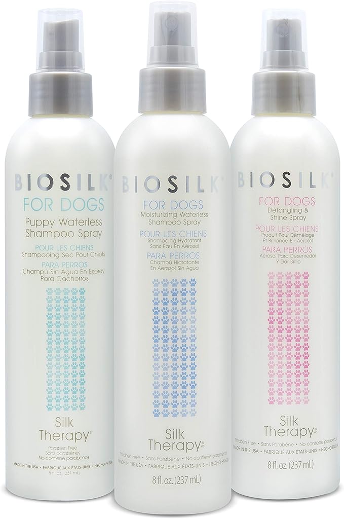 BioSilk Silk Therapy Detangling Plus Shine Protecting Mist for Dogs | Best Detangling Spray for All Dogs & Puppies for Shiny Coats and Dematting | 8 Oz - Pack of 6