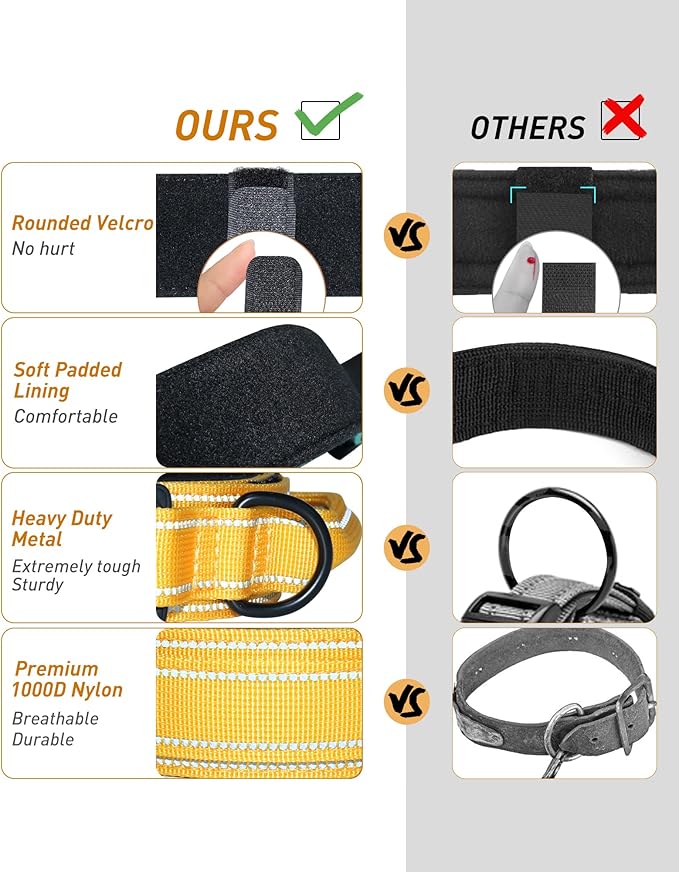 AUBELL Reflective Tactical Dog Collar, Adjustable Military Nylon Dog Collar with Handle and Heavy Duty Metal Buckle for Medium Large Extra-Large Dogs, with Airtag Case and 2 Patches(Yellow, XL)