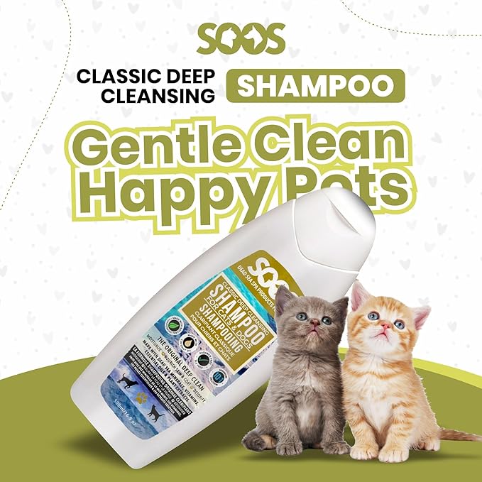 Soos Pet Dog Shampoo Classic Deep Cleansing Pet Shampoo Natural Dead Sea Minerals Fast Absorbing for Dogs and Cats - 1x Shampoo (500ml)