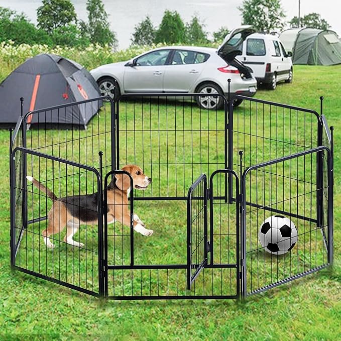 Dog Playpen,Portable Outdoor Dog Fence, Dog Playpen for Large/Medium/Small Dogs, Dog Fences for The Yard,with Doors Foldable Metal (8 Panels, 45 inch)