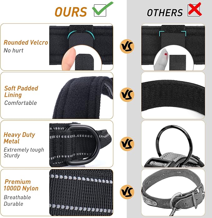 Tactical Dog Collar - AUBELL Adjustable Military Training Nylon Reflective Dog Collar with Handle and Heavy Duty Metal Buckle for Medium Large Dogs, with Airtag Holder and 2 Patches(Black, M)