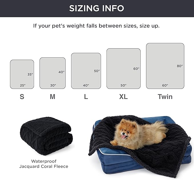 Bedsure Waterproof Dog Blankets for Large Dogs - Pet Blanket for Couch Protector Washable, Premium Jacquard Coral Fleece Cat Throw Blanket, Soft Plush Reversible Furniture Protection, 50"x60", Black