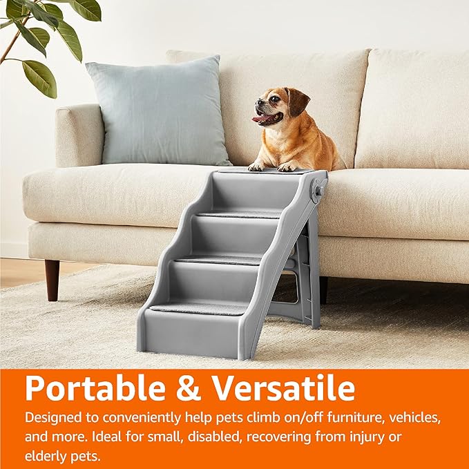 Amazon Basics Foldable Non-Slip Steps for Dogs and Cats, Grey, 23.90" x 16.10" x 19.76"