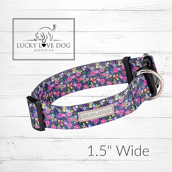 Lucky Love Dog Wide Martingale Dog Collar - No-Slip, Durable, & Soft Webbing 1.5 inch Martingale Collar for Dogs Male and Female - Ideal for Training & Walking, Stylish Primrose Pattern, X-Large Size