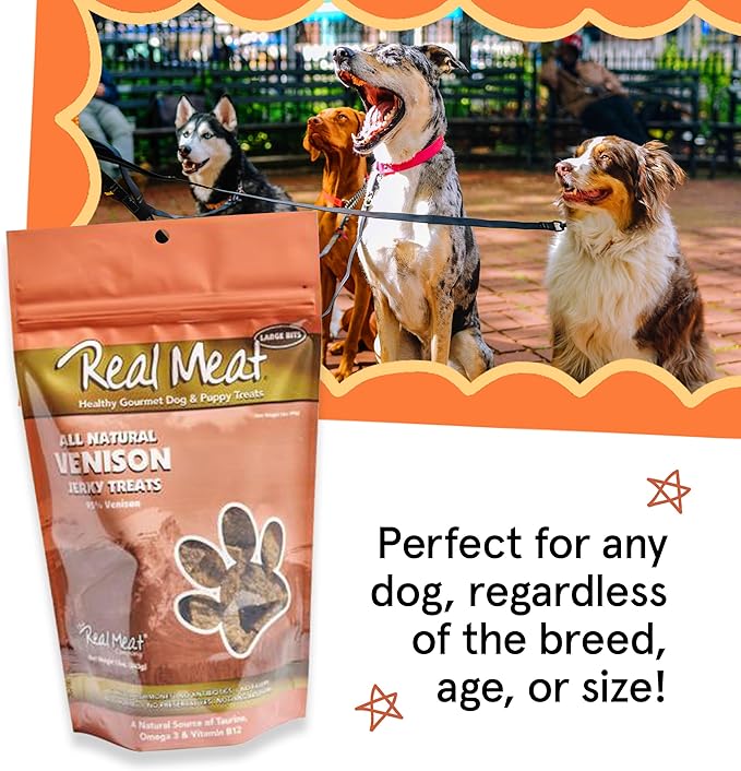 Real Meat Dog Treats - Three 12oz Bag of Bite-Sized Air-Dried Venison Jerky for Dogs - Grain-Free Jerky Dog Treats Made up of 95% Human-Grade, Free-Range, Grass Fed Venison - All-Natural Dog Treats