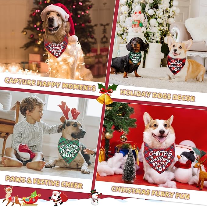 4 Pack Merry Christmas Dog Bandanas Classic Stylish Plaid Xmas Dog Christma Bandana Pet Scarf Bibs Gift Set Dogs Bandanas Christmas for Small Medium Large Puppy Pets