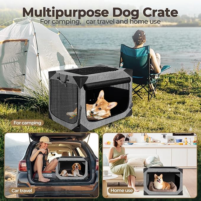 Dog Crates,Collapsible Soft Travel Crate for Medium Dogs (3 Year Warranty), Indoor & Outdoor Portable Pet Kennel with Chew Proof Mesh Window (French Gray,30" L x 21" W x 21" H) 