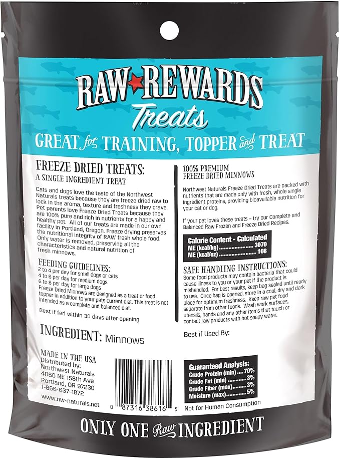 Northwest Naturals Raw Rewards Freeze-Dried Minnow Treats for Dogs and Cats - Bite-Sized Pieces - Healthy, 1 Ingredient, Human Grade Pet Food, All Natural - 1 Oz (Pack of 3)