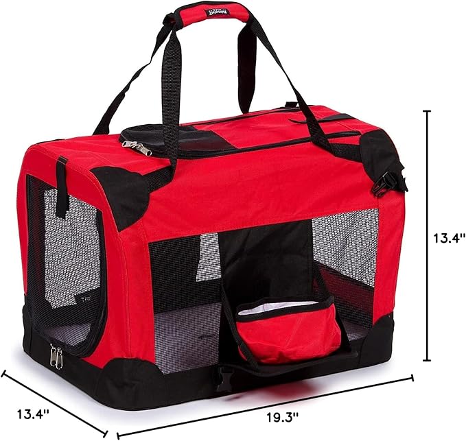 Pet Life Deluxe Vista-View 360 Degree Zippered Soft Folding Dog Crate with Built-in Tray and Travel Pet Bowl - Dog Kennel Featuring with Dual-Zippered Entrances