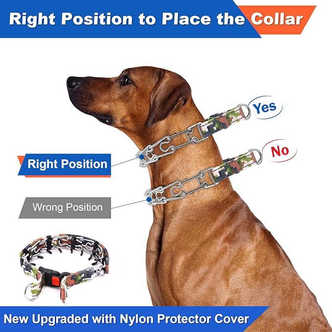 Supet Dog Prong Collar, Dog Choke Collar Adjustable Dog Pinch Collar with Quick Release Buckle/Nylon Cover for Small Medium Large Dogs