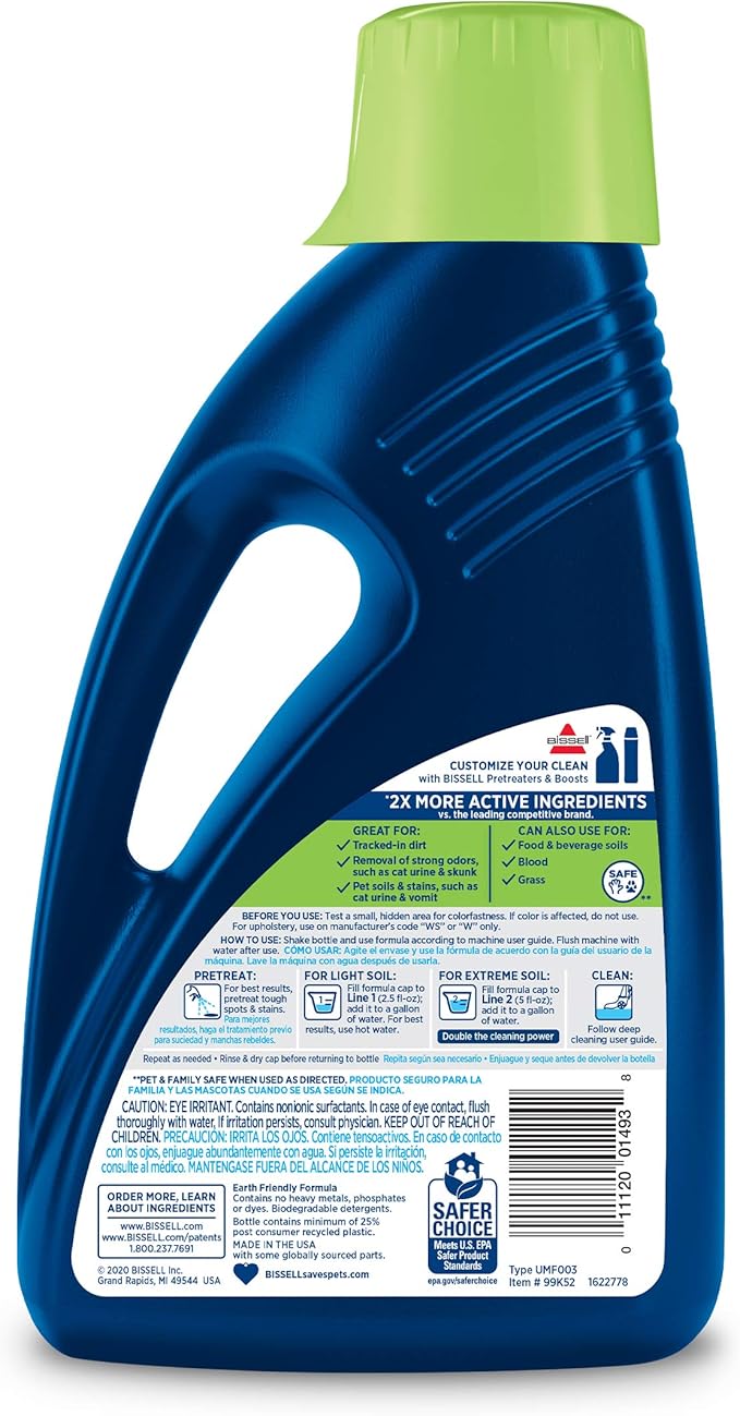 BISSELL 2X Pet Stain & Odor Full Size Machine Formula, 60 ounces, 99K5A