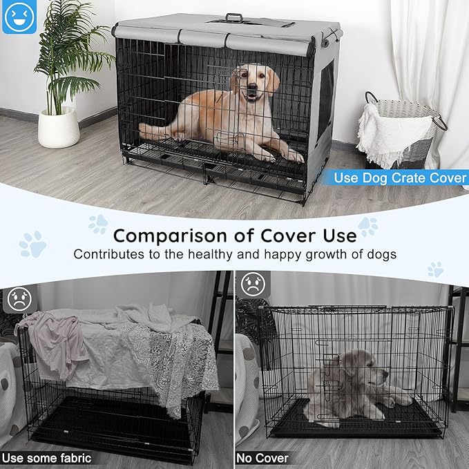 Dog Crate Cover 42 Inch Thickened Dog Kennel Cover Windproof Puppy Cage Cover with Mesh Windows on Both Sides Portable Crate Covers for Dogs Cages Fit for Indoor/Outdoor Use