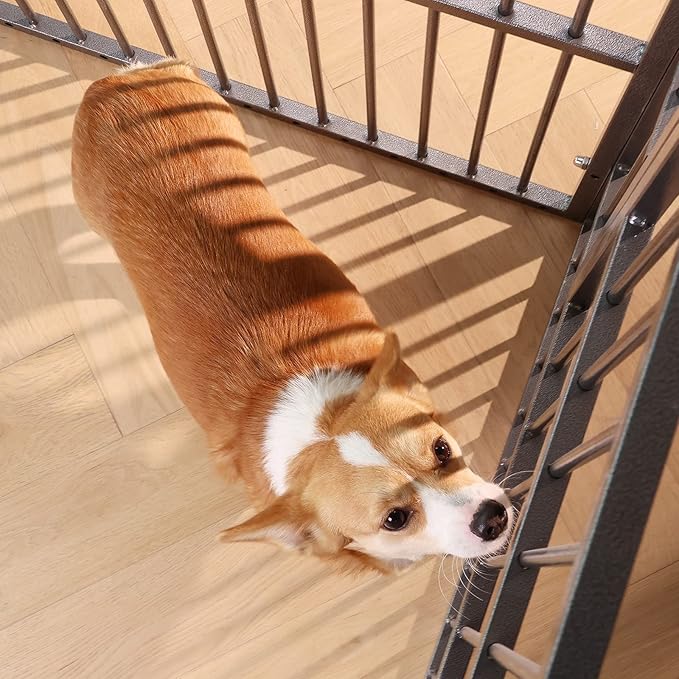 Dog Playpen - 32" Height Dog Pen, Heavy Duty Puppy Pen with Door, Safe & Sturdy, Easy Assemble for Indoor/Outdoor Pet Playpen (Door Panel, Grey)