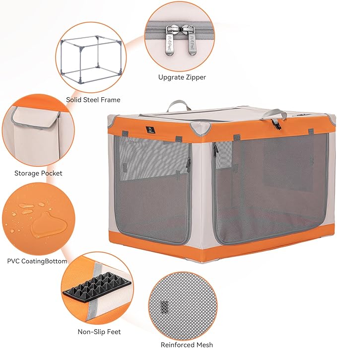 A4Pet Portable Dog Crate, Soft Dog Crate - 40 Inch Adjustable Stainless Steel Frame, Lightweight, Durable and Collapsible Crate with 3-Door, Foldable Dog Kennel