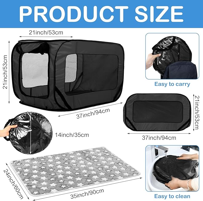 37 Inch Collapsible Dog Crate with Mat Liner Pop up Dog Kennel Waterproof Portable Car Seat Kennel Travel Crate for Pet Indoor Outdoor Cat Bed Collection(Black)