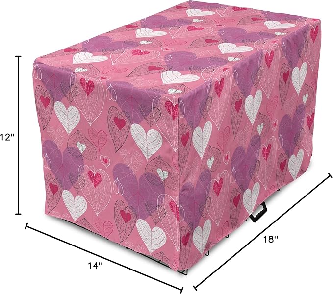 Lunarable Love Dog Crate Cover, Natural Theme Abstract Hearts Pattern Leaves Romantic Nature Art, Easy to Use Pet Kennel Cover for Small Dogs Puppies Kittens, 18 Inch, Pink Purple