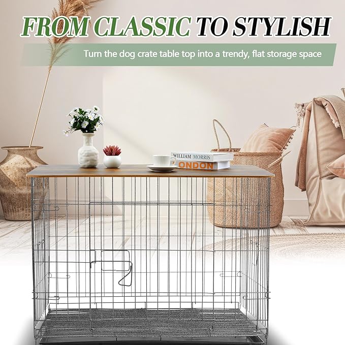 Dog Crate Topper Wood No Creases 42 Inch Nonslip Dog Table Topper Rustic Style Covers Decorative Kennel for Decorative Pet Furniture (Crate Not Include)