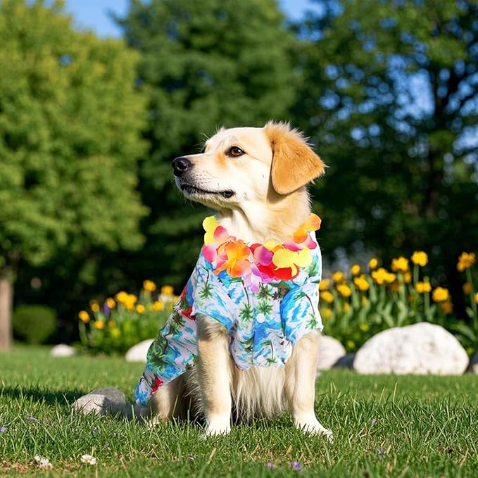 3Pieces Pet Dog Hawaiian Costume Summer Tropical Outfit Hawaiian Dog Shirt for Medium Pet Beach Seaside Casual Wear Parties Photo Event Decorations (XX-Large)