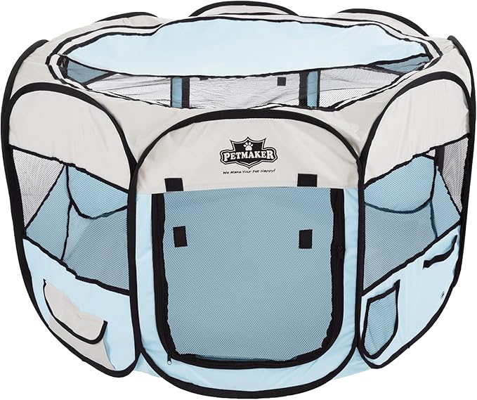 Pop-Up Pet Playpen - 38-Inch Indoor and Outdoor Dog Kennel with Carrying Bag - Portable Pet Enclosure for Dogs and Small Animals by PETMAKER (Blue)