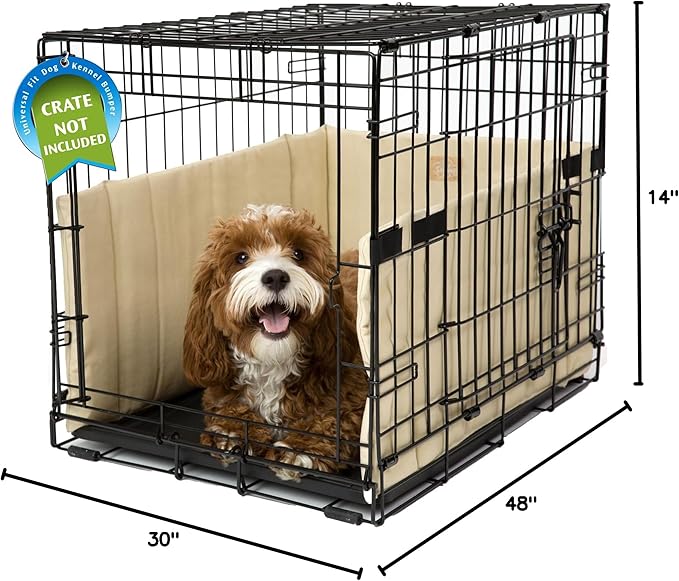 Pet Dreams Dog Crate Bumper - Comfy Liner & Dog Tail Protector for Inside Crate, Fits iCrate Cages 18, 24, 30, 36, 42, 48 Inches (Khaki, XX-Large, 48")