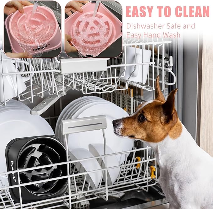 2 Pack Slow Feeder Dog Bowls for Healthy Eating, Non-Slip and Anti-Choking Design, Reduces Bloating & Overeating for Small & Medium Dogs and Cats, Easy to Clean