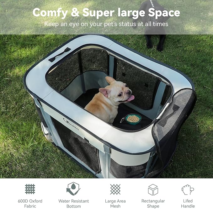 Dog Playpen,Cat Pet Puppy Pen,Portable Playpens for Dogs Indoor Outdoor Travel Camping Use,Foldable Dog Kennel Tent Crate for Rabbit Small Animals with Carrying Case (Grey with Pad, Small)