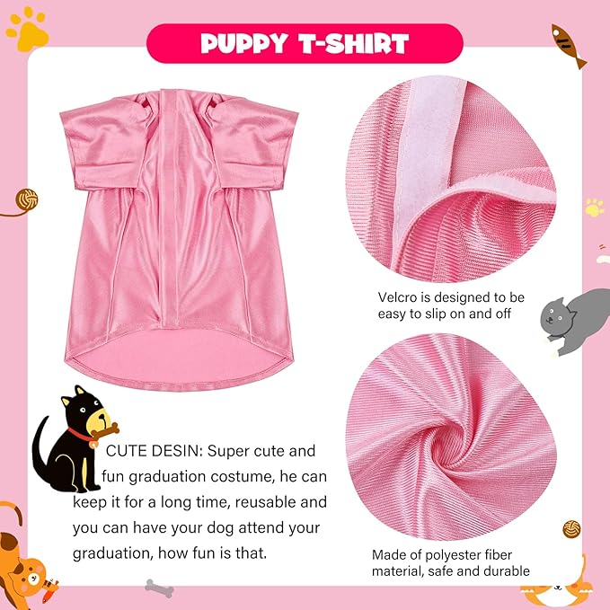Dog Graduation Cap and Gown, Dogs Cats Graduation Holiday Halloween Costume Accessory(Pink,Small)
