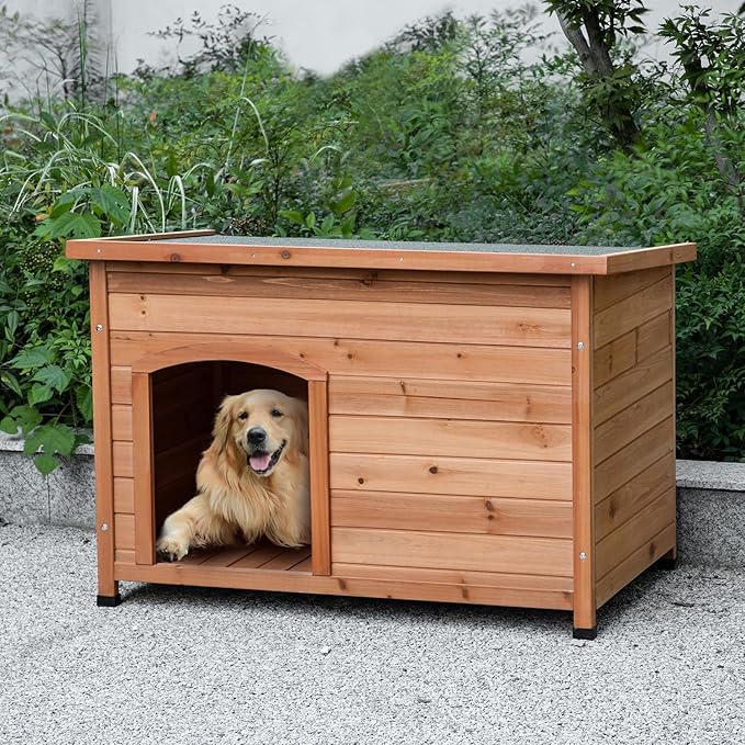TAKUKA Outdoor Wooden Dog House for Small Medium Large Sized Dogs,Extra Waterproof Durable Dog Kennel with Wooden Floor for Garden Backyard Farm (34" W x 25" D x 23" H)