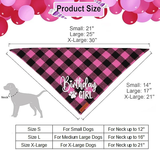 ADOGGYGO Dog Birthday Party Supplies, Pink Plaid Birthday Girl Dog Bandana, Golden Pet Party Hat with Numbers, Bowtie for Extra Large Pets (X-Large)