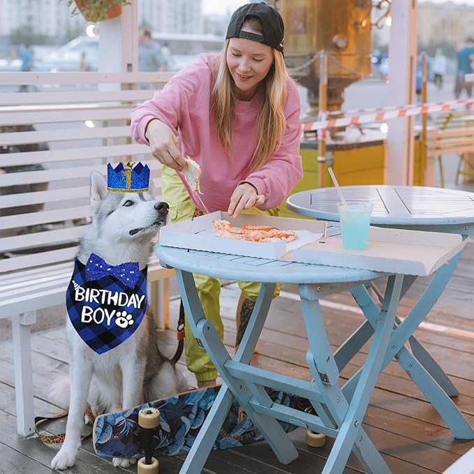 STMK Dog Birthday Party Supplies, Multi Size Dog Birthday Hat with Numbers Bandana Bow Tie for Large Extra Large Dogs Pets (Blue, X-Large)