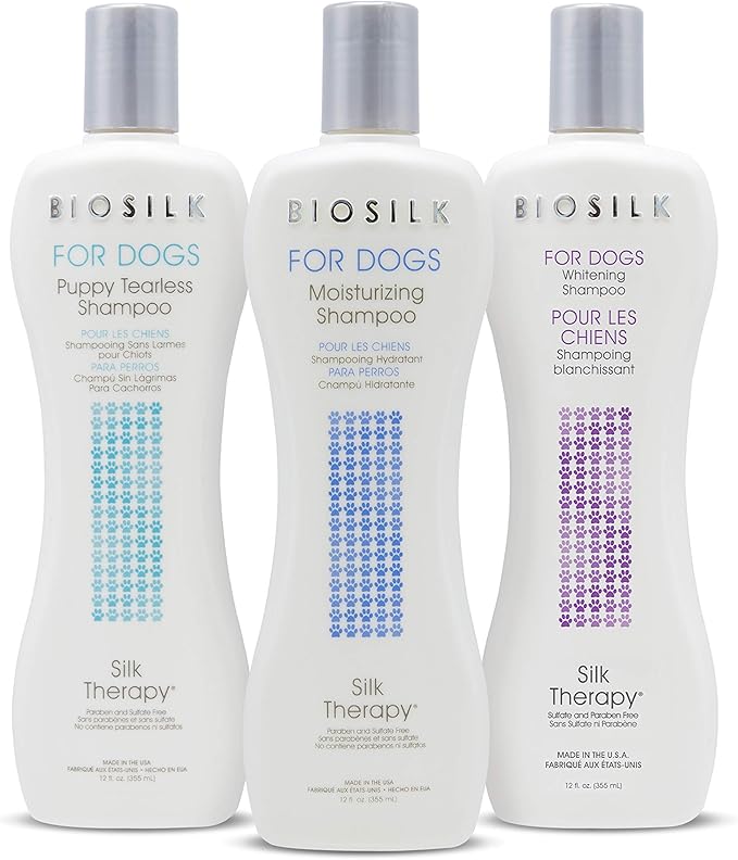 BioSilk for Dogs Silk Therapy Whitening Shampoo | Best Brightening for White Dogs to Keep A Clean, White Coat, 12 Oz Bottle, Pack of 2