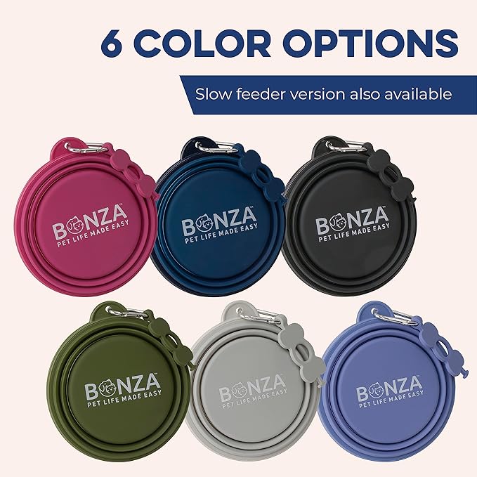 Bonza by Leash Boss Large Collapsible Dog Bowl 1000 mL, Sturdy Reinforced Rim, Includes Carabiner & Water Bottle Holder Keychain, Periwinkle