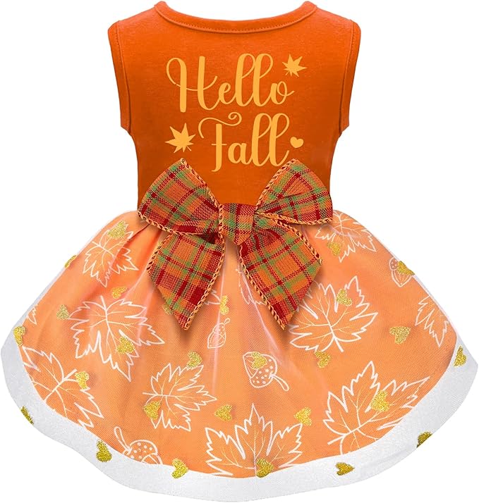 Thanksgiving Dog Outfit - Funny Puppy Dress with Bow, Cute Fall Pet Costume for Small & Large Dogs