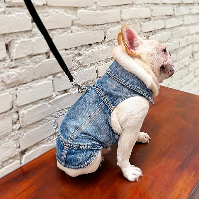 Dog Jean Jacket Pet Blue Denim Coat for Puppy Small Dogs Fashion Classic Overalls Girl Male Boy Cat Costumes Vintage Washed Vest Clothes Outfit Shirts (Blue, Large)