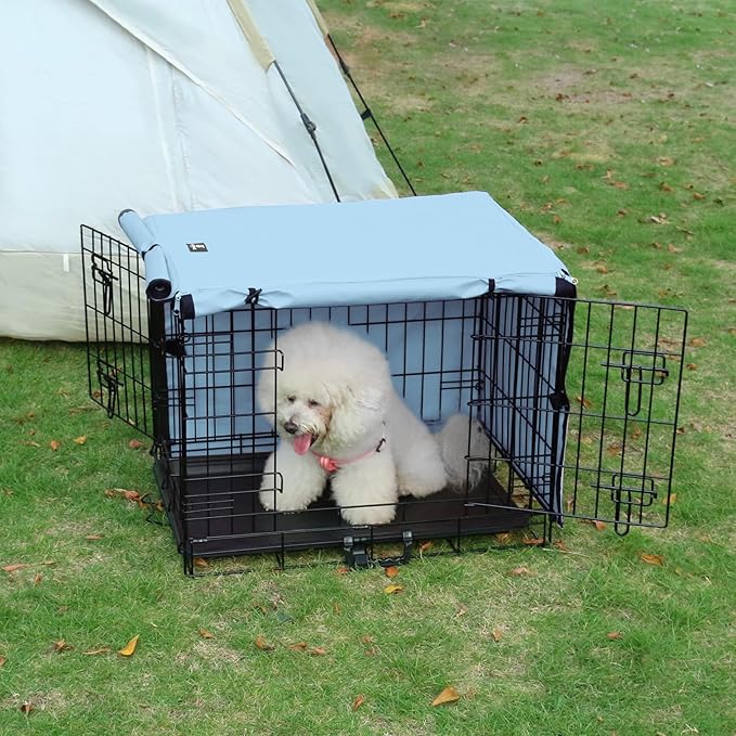 X-ZONE PET Double Door Dog Crate Cover - Polyester Pet Kennel Cover Fits 24 inches Wire Dog Cage Blue