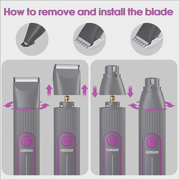 Cat Clippers Grooming Kit for Matted Hair -4 in 1 Low Noise Paw Trimmer Nail Grinder,Cordless Cat Shaver for Long Hair,Cat Hair Trimmer Also for Pet Hair Around Paws, Eyes, Ears, Face, Rump