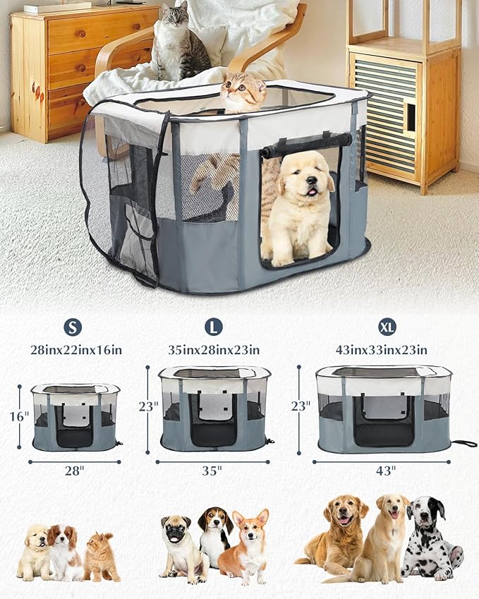 Bdor Dog Playpen, Portable Pet Playpen Tent Cage Kennel with Zipper Top Cover, Cat Kitten Puppy Rabbits Enclosure Crate for Indoor Outdoor Camping Travel, M