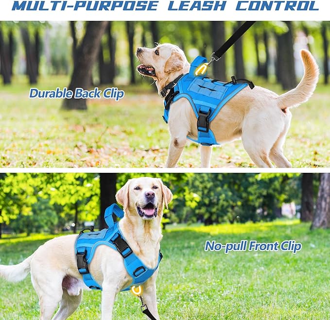 WINGOIN Blue Tactical Dog Harness for Large Medium Dogs No Pull Adjustable Pet Harness with Handle Reflective K9 Military Service Dog Vest for Walking Hiking Training (M)