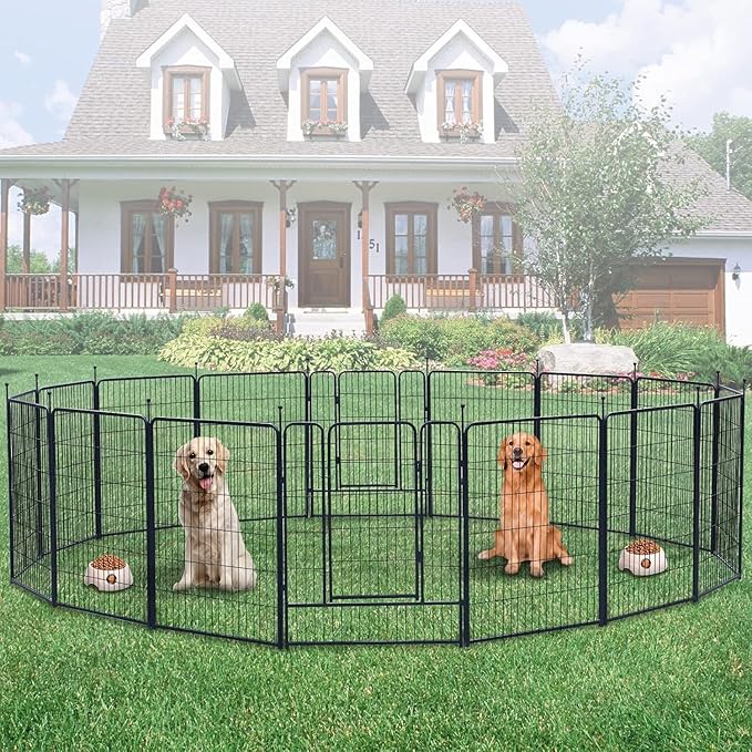Dog Playpen,Portable Outdoor Dog Fence, Playpen for Large/Medium/Small Dogs, Dog Fences for The Yard,with Doors Foldable Metal Dog playpen (32 Panels, 45 inch)