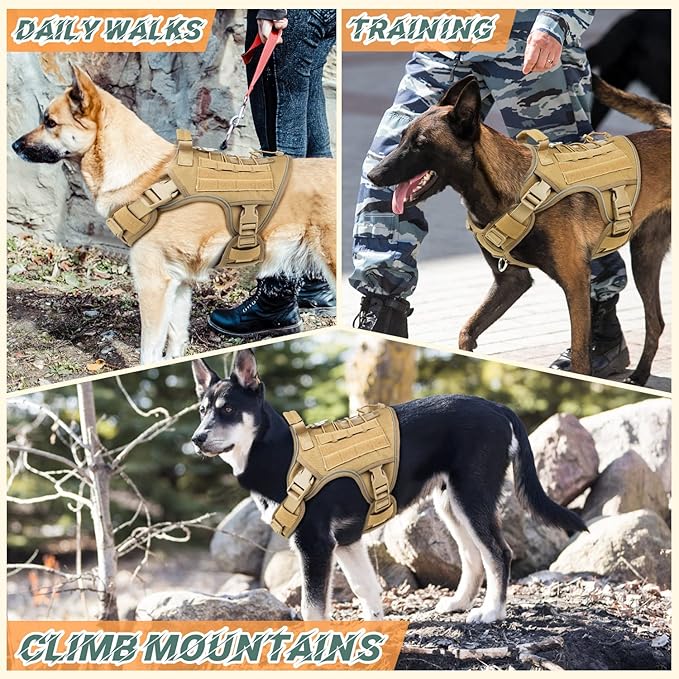 Tactical Dog Harness Vest with Handle for Large Medium Dogs No Pull Adjustable Reflective K9 Military Service Pet Harnesses for Walking Hiking Training (M)