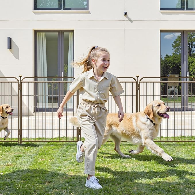 Gardner Pet Dog Playpens, 32" H 16 Panels Dog Pen Outdoor/Indoor Dog Fence Exercise Pen for Small/Medium/Large Dogs, Foldable Pet Play Yard Gate with Gravity Automatic Lock, Pet Playpen, Brown