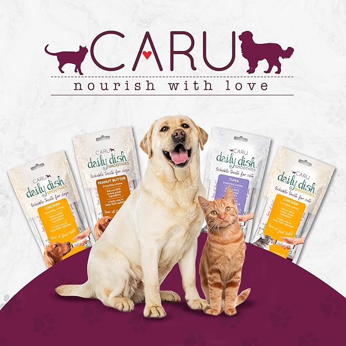 Caru - Daily Dish Smoothies - Lickable Peanut Butter Dog Treat or Pet Food Topper - .5oz Tubes - 4 Tubes per Pack - 12 Pack